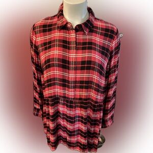 Lane Bryant Red and Black Plaid Button-Up Shirt